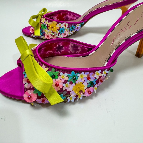 Betsey Johnson Neon 3D Floral Appliqué Open Toe Heels | Size 6.5 - Picture 2 of 15
